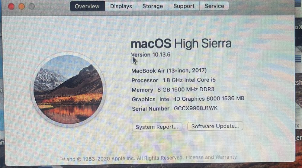 Mac book air 2017 mac OS High Sierra