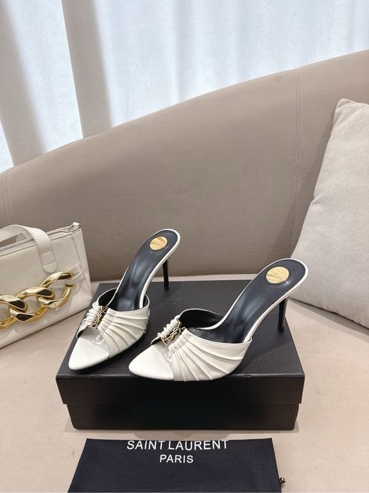 Saboți de damă sunt Saint Laurent Babylone din piele albă
