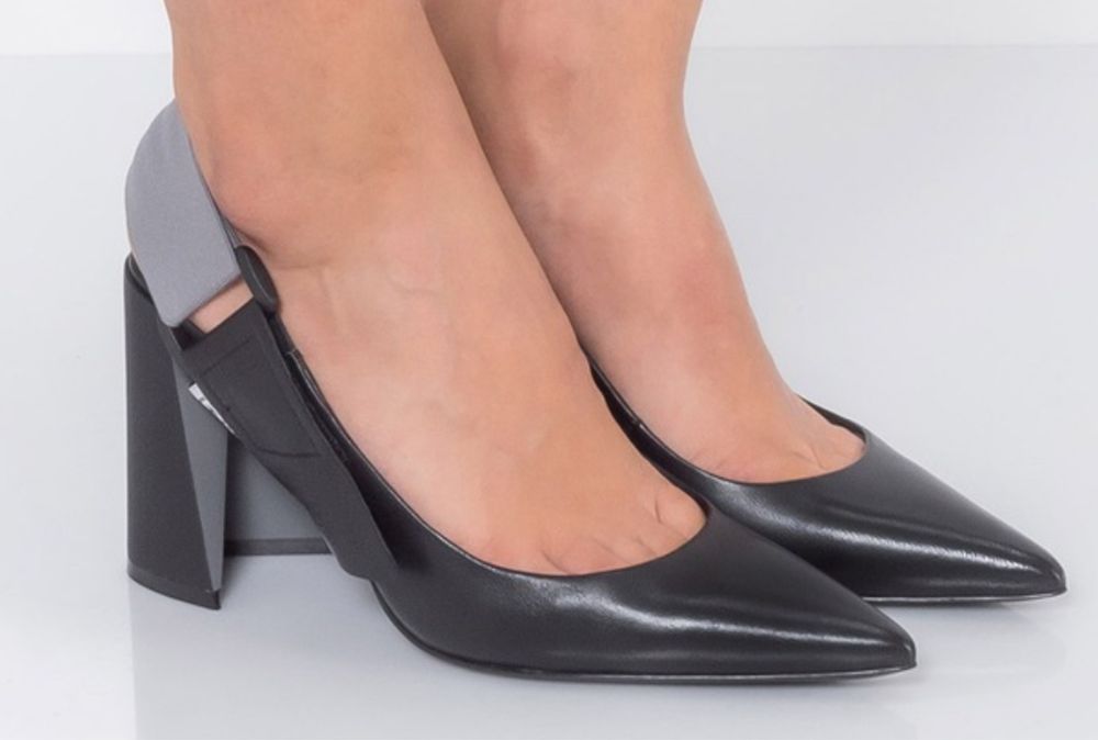 Pantofi slingback de piele cu varf ascuțit , Negru/Gri il  Passo