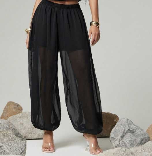 Pantaloni negrI, șifon transparent, model jogger, mărime M-L - NOI
