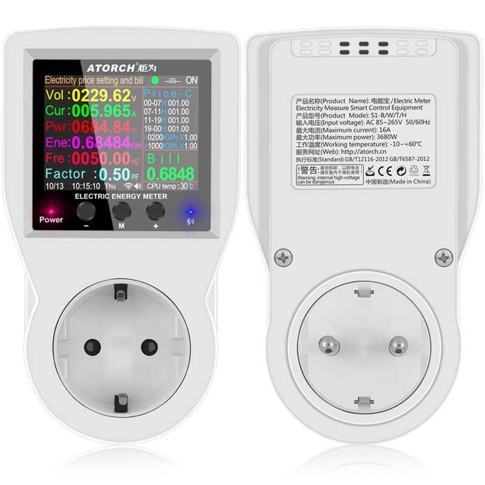 16A WiFi двутарифен смарт контакт, електромер за измерване на енергия