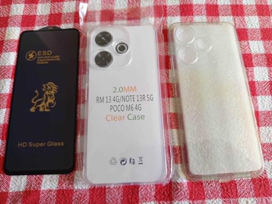 Продавам комплект силиконов гръб и стъклен протектор за Xiaomi Redmi 13 4G 256GB 8GB RAM Dual-SIM