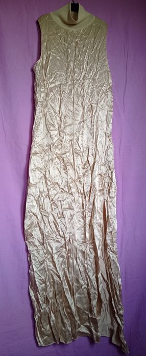 Rochie lunga Zara voal satinat fara maneci cu guler