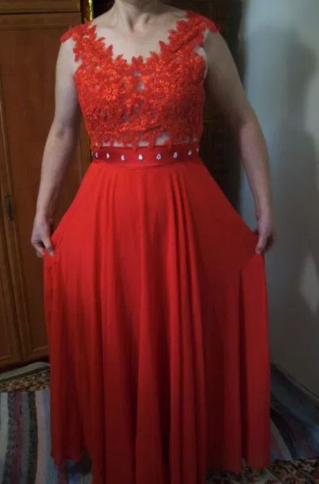 Rochie roșie de seară cu sită mar M-L