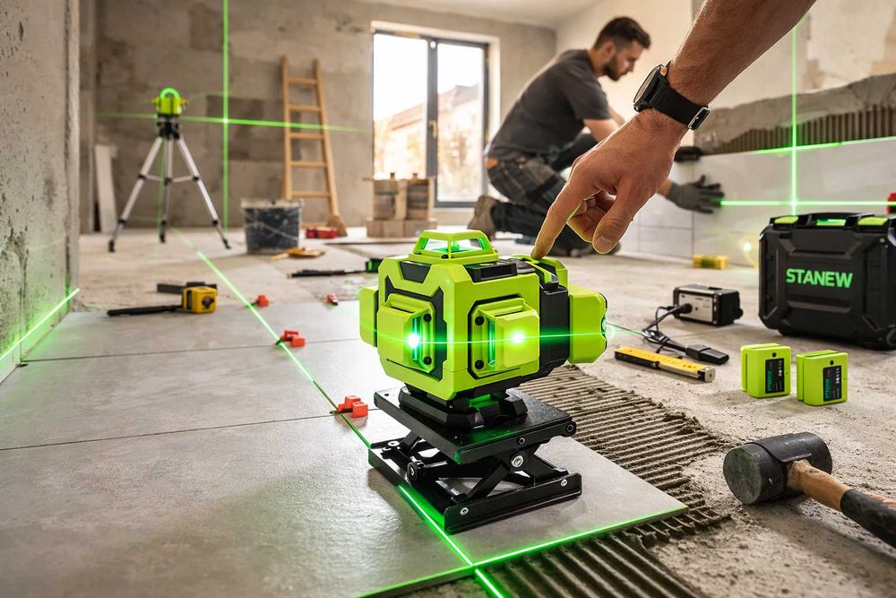 Nivel Laser cu Linii Verzi – 16 Linii, Auto-Nivelant, cu Afișaj Digital și 2 Baterii