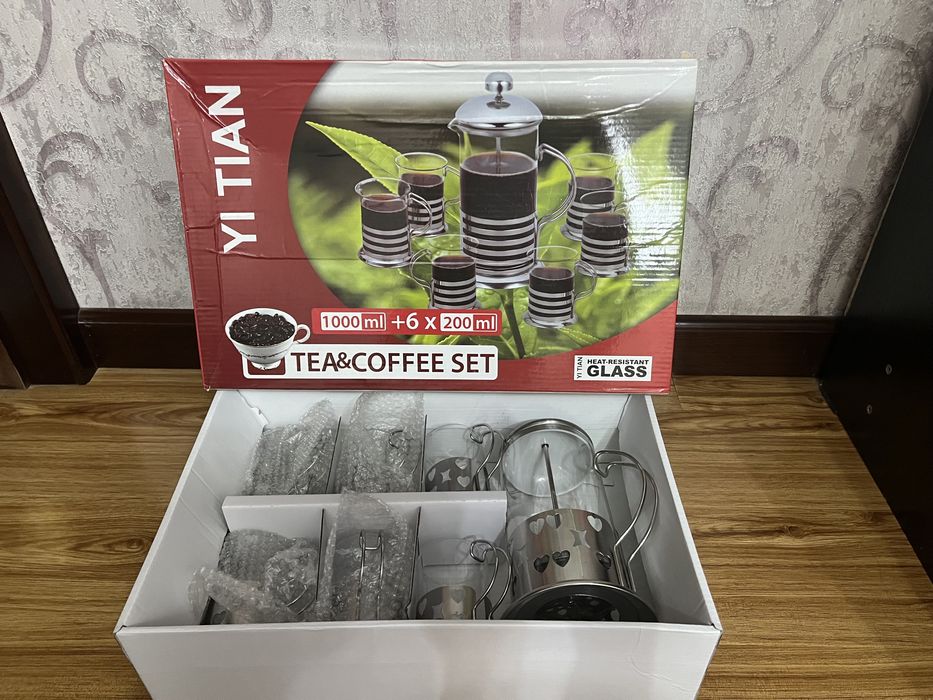 Набор за 250тысяч НОВЫЙ ТУРЦИЯ чайник 1лт + 6 шт бокал 200мл