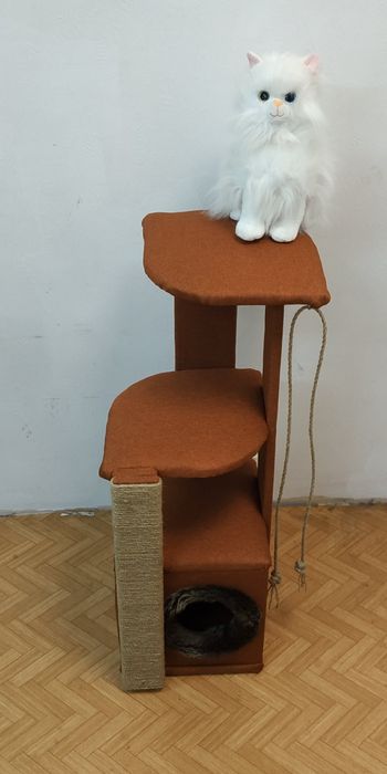 Нови 90см сглобени Котешки катерушки с къщичка – производител ОБЛЕН