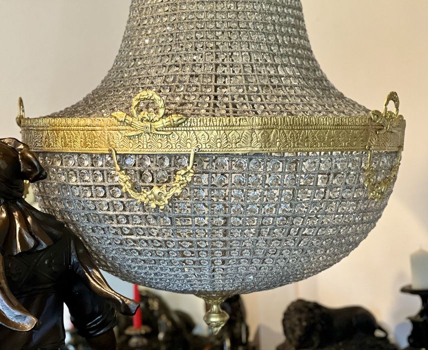 Candelabru Bronz / Cristal *** vintage / antic / vechi / retro ***