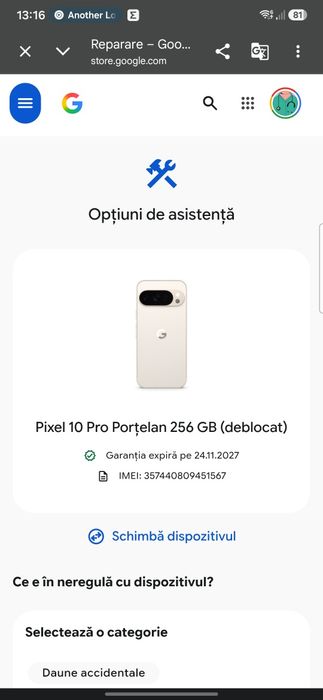 Pixel 10 Pro 256Gb, 16Gb RAM, Porcelain, ca nou