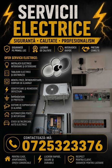 Electrician, ofer servicii profesionale în domeniul electric, de la automatizări și tablouri electrice până la instalații complete pentru locuințe