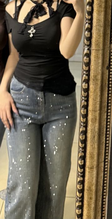 Джинсы со стразами блестящие
