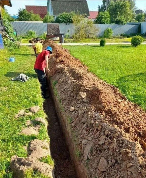 Канализация, водопровод утказамиз. Траншея казиш, колодец яма подкоп к