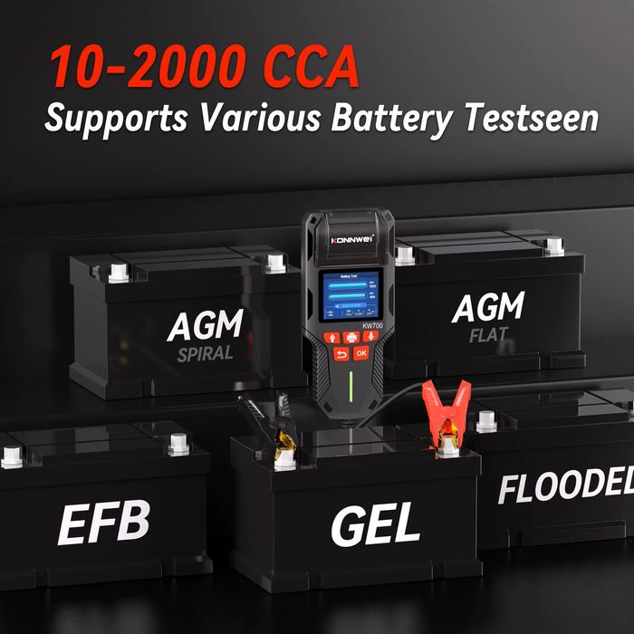 KONNWEI KW700 - Analizor / Tester BATERIE Auto 12V / 24V PROFESIONAL cu IMPRIMANTA integrata, Rating 10-2000 CCA, Capacitate 5-220 Ah - NOU / SIGILAT