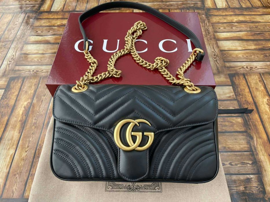 Оригинална Чанта Gucci Черна Marmont Beloved Гучи Златно Gold GG лого