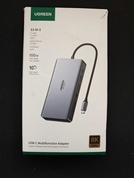 UGREEN CM681 USB-C хъб, 11 порта, 4K&8K, Ethernet, сив