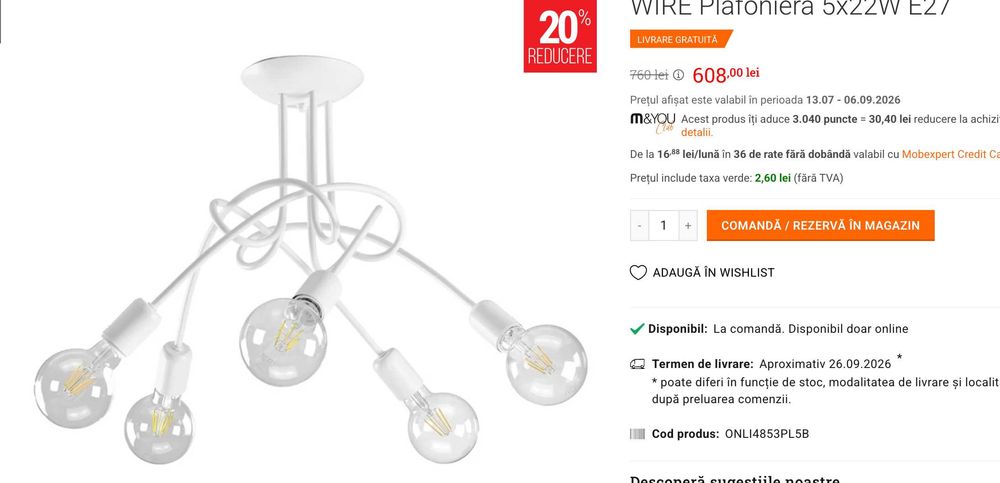 Plafoniera WIRE 5x22W E27