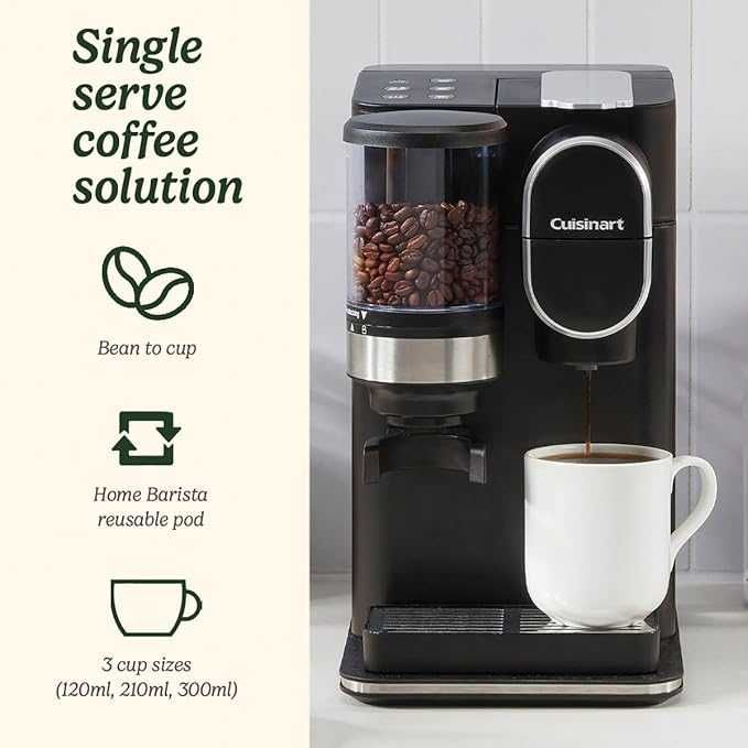 Aparat de cafea Cuisinart One Cup Grind And Brew , sistem „bean-to-cup” (boabe la ceașcă),3 dimensiuni de ceașcă, filtru reutilizabil, culoare neagră.