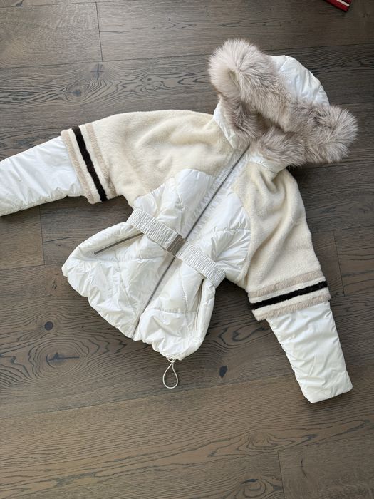 Бяло палто яке от ест. кожа алкантара с лисица ест. косъм 2 в 1