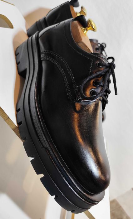 Pantofi derby 41 41.5 lace up ZARA NOI piele naturala negru
