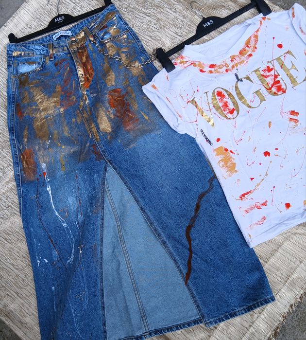 Fusta denim si tricou handmade