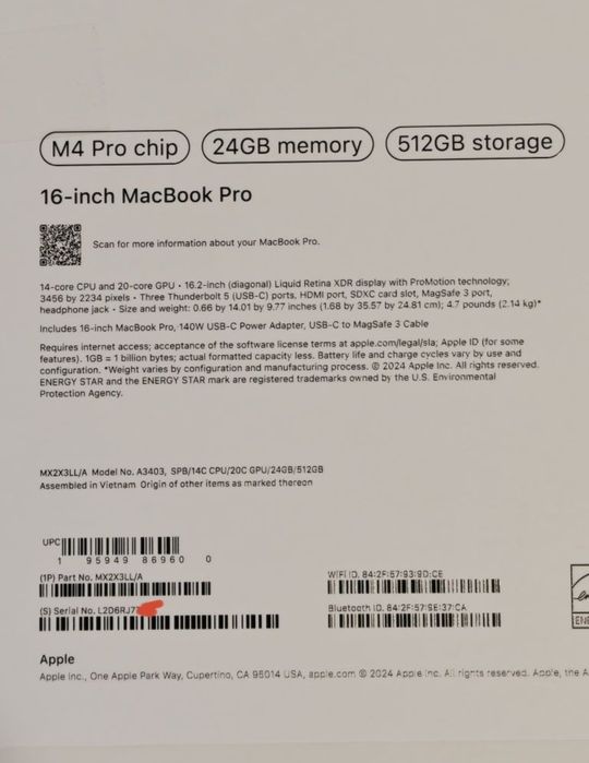 MacBook Pro 16 M4PRO 24/512 14 циклов