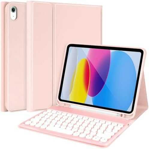 Нова Магнитна Bluetooth клавиатура + калъф iPad 11/10 Gen, розов кейс