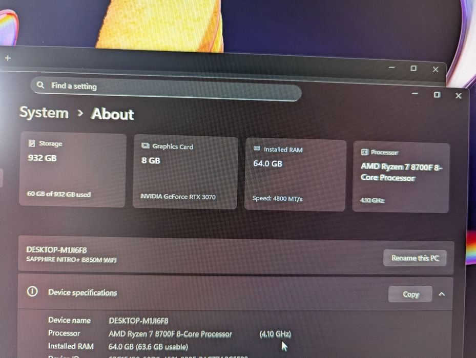 Gaming PC R7 8700F 5.00GHz 64GB Ram RTX 3070 1TB