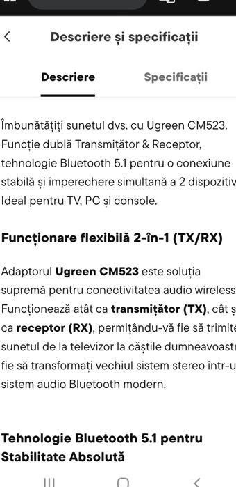Adaptor bluetooth Ugreen CM523 nou