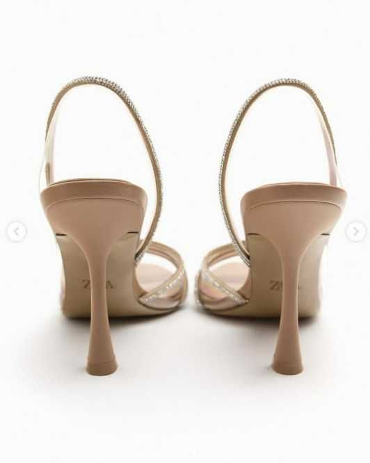 Sandale elegante ZARA cu toc si strasuri, mar 38, NOU cu eticheta