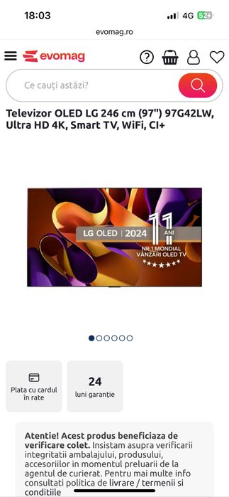 LG Oled Evo 97G4 245 cm 4K 120hz varf de gama nou