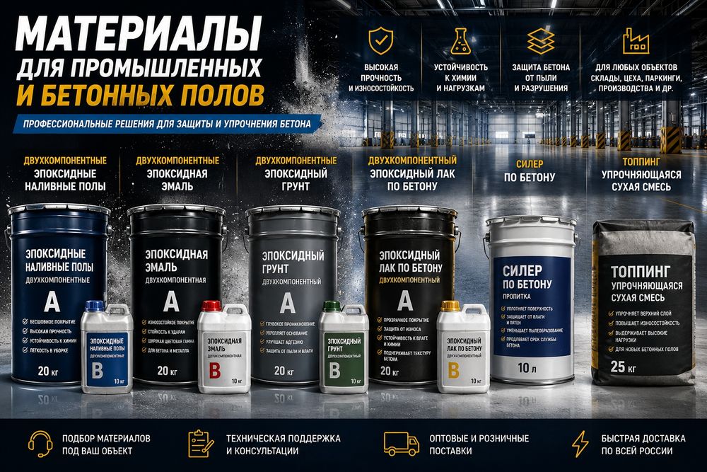 Полимерные эпоксиднаые материалы для пола, топпинг, лак