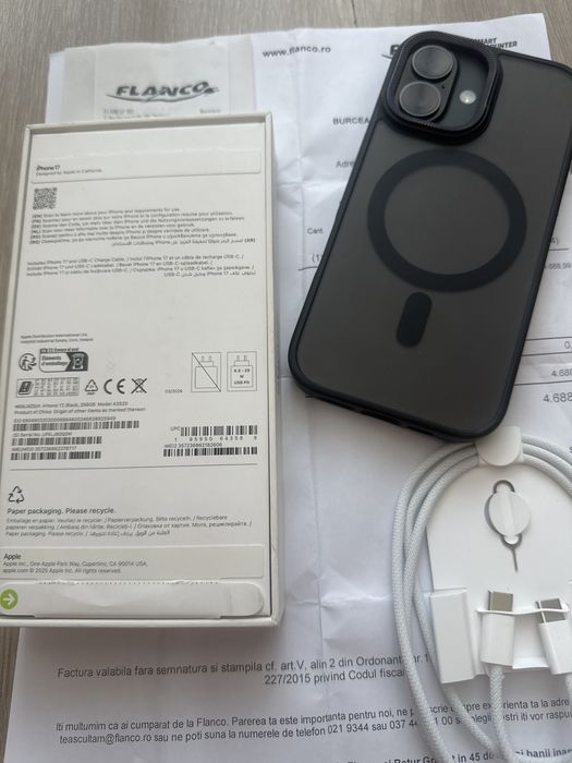 iPhone 17 256GB Black - ca nou - pachet complet + husa - Factura + Garantie