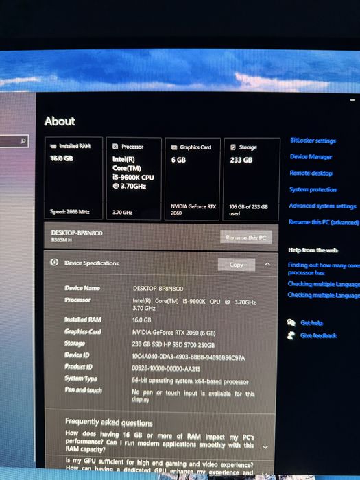 PC Gaming RTX 2060 / i5-9600K / 16GB / RGB / 80+ Gold