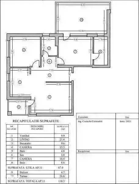 Apartament 3 camere Terasa Finisat Lux Finalizat 2 min Metrou Unirii