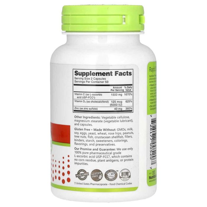 NutriBiotic, витамины C + D3 и цинк, 100 капсул.    витамин д3