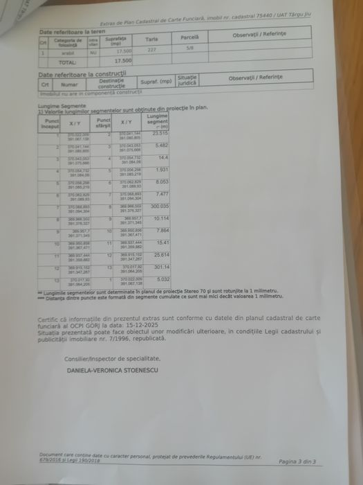 Vând teren extravilan în Tg-Jiu