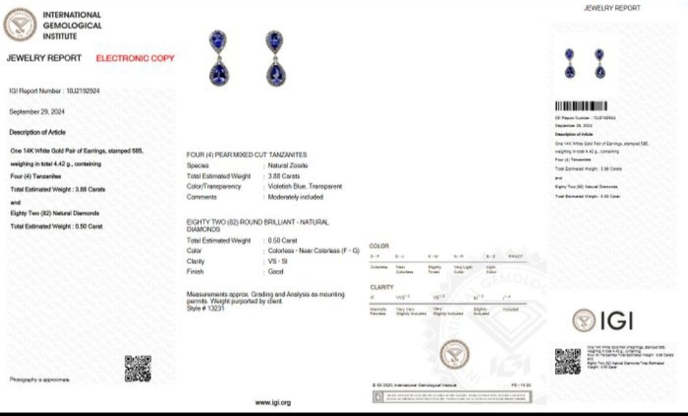 Cercei cu diamante și tanzanite