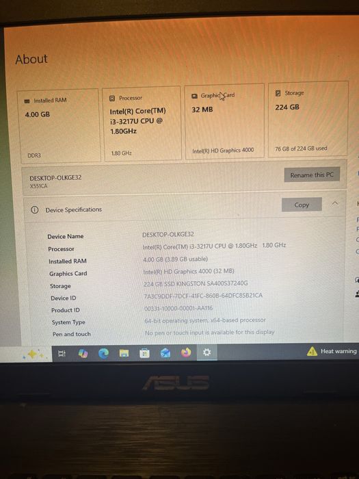 Laptop ASUS X551C | Ecran 15.6" | Upgrade SSD 240GB | Baterie NOUĂ (Sănătate 100%) |