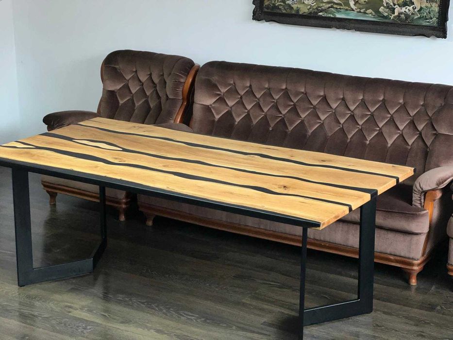 Masă living lemn masiv stejar+răsină epoxidică,handmade