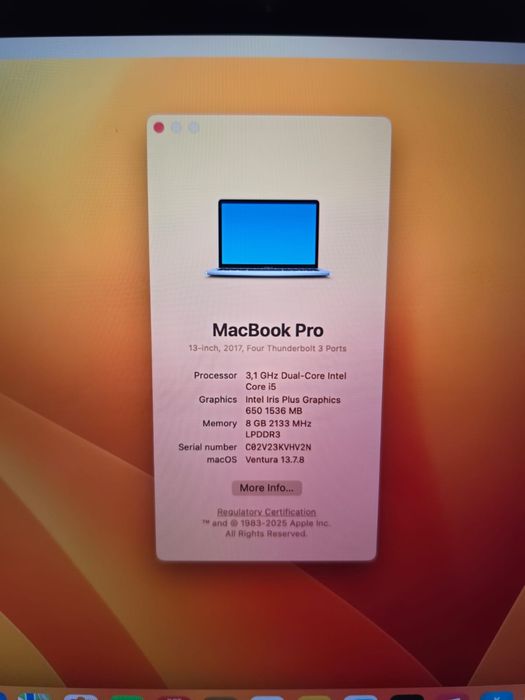 MacBook Pro 13" (2017) • Intel Core i5 3.1 GHz • 8GB RAM • Ecran Retina / Touch Bar