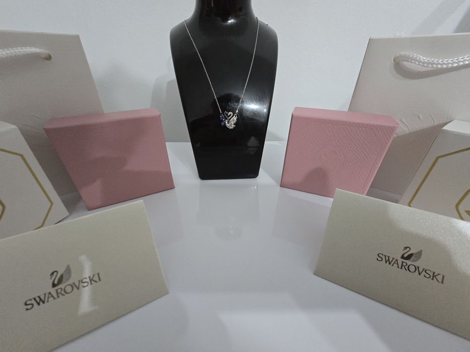 Pandantiv Swan Lebădă, Albastru, Finisaj metalic mixt