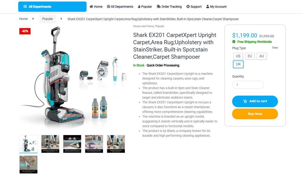 Aspirator vertical Shark EX201 CarpetXpert -nou