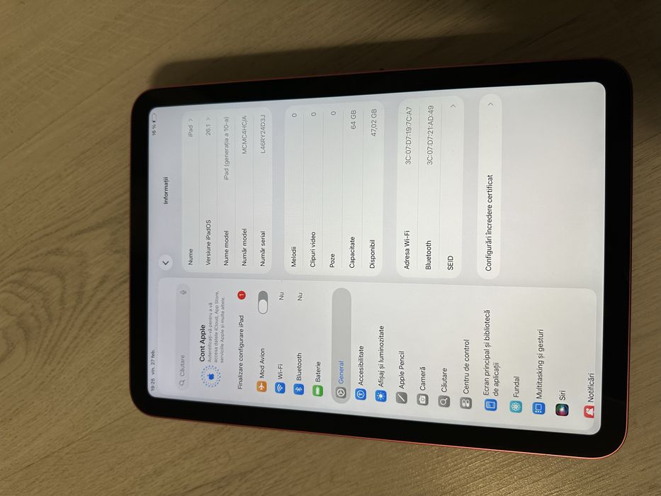 iPad 10 (Generația 10) 64GB Wi-Fi – Roz – Stare Impecabilă