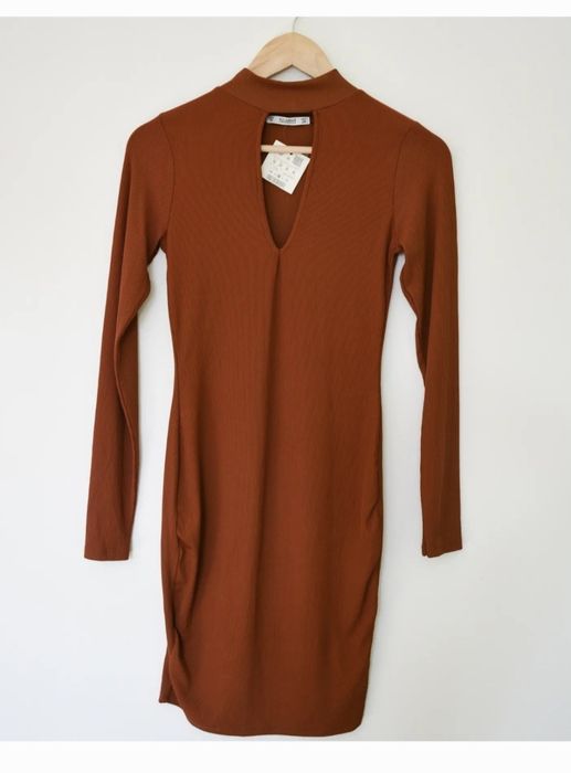 Кафява рокля Pull Bear рипс мини къса