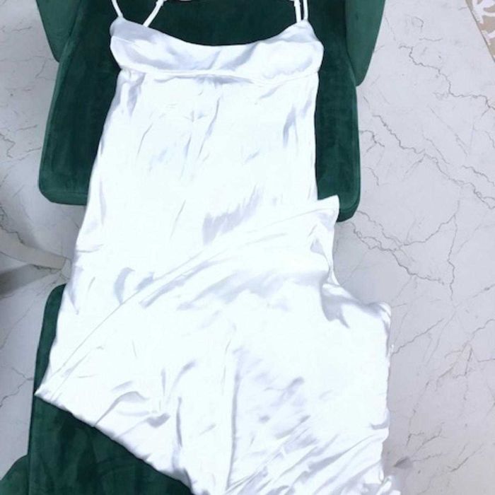 Zara rochie alba satin corset midi tiktok viral noua cut out spate gol