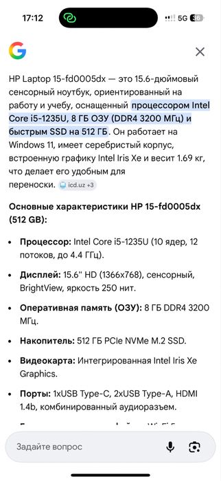 hp laptop 15-fd0005dx sotiladi yangi