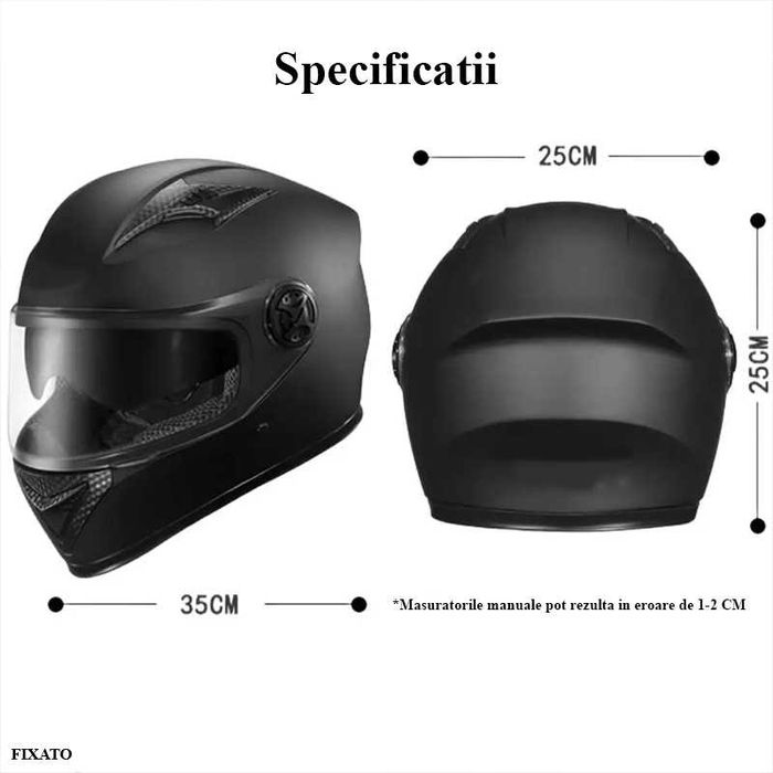 Casca Moto/Scuter/ATV, Viziera Dubla, Esarfa detasabila, Negru