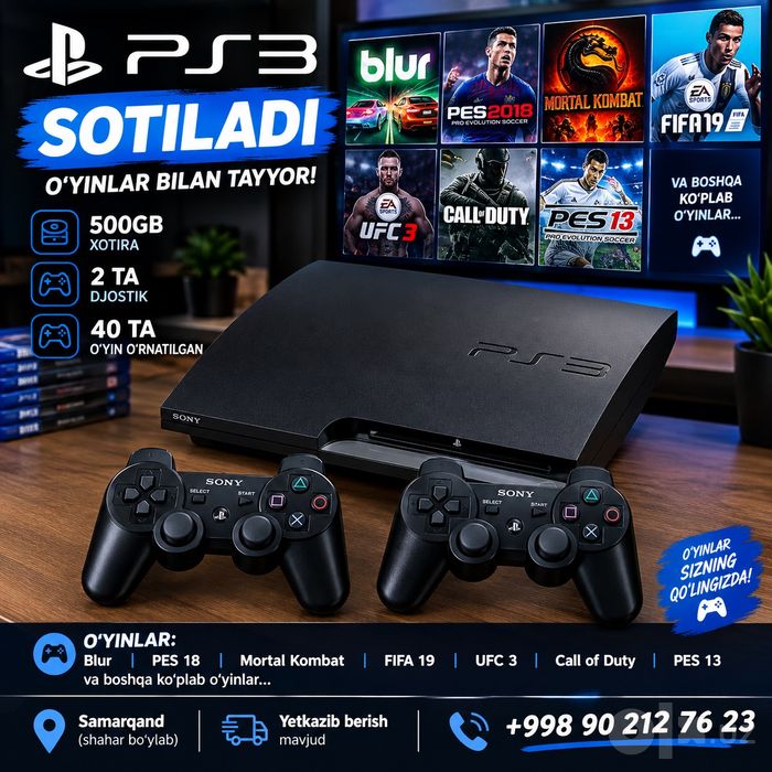 PlayStation 3 Slim 500GB (40ta igra) Джойстик 2та +dastavka ustanovka