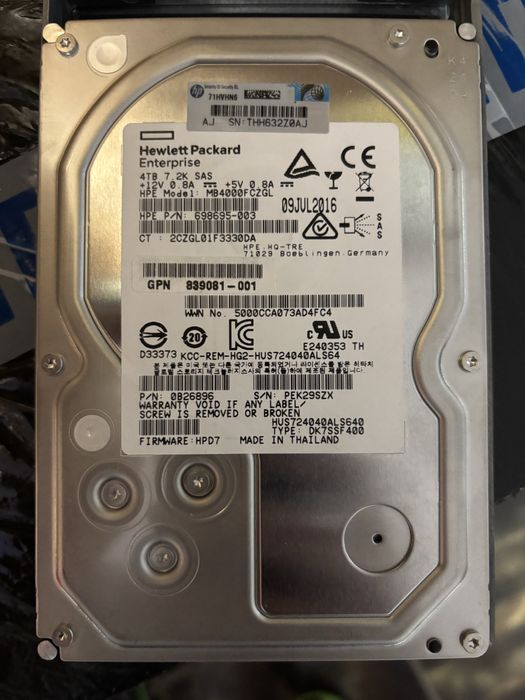 HDD 4TB sas HP MB4000FCZGL, 7200rpm