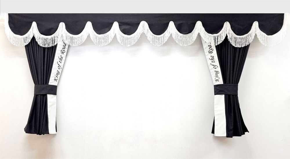 Пердета за камиони ЧЕРНИ бродирани комплект кукички тип холандско чело